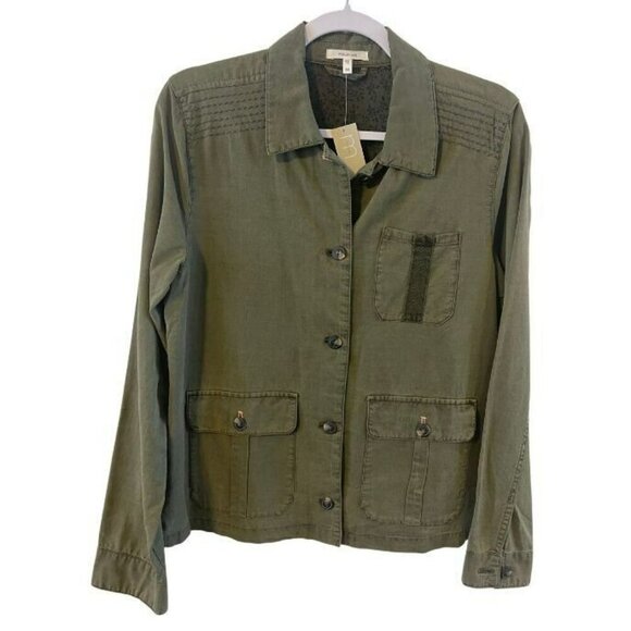 NWT Maurices Utility Shirt Jacket M Olive Green Button up Pockets Stitch detail - Picture 1 of 7